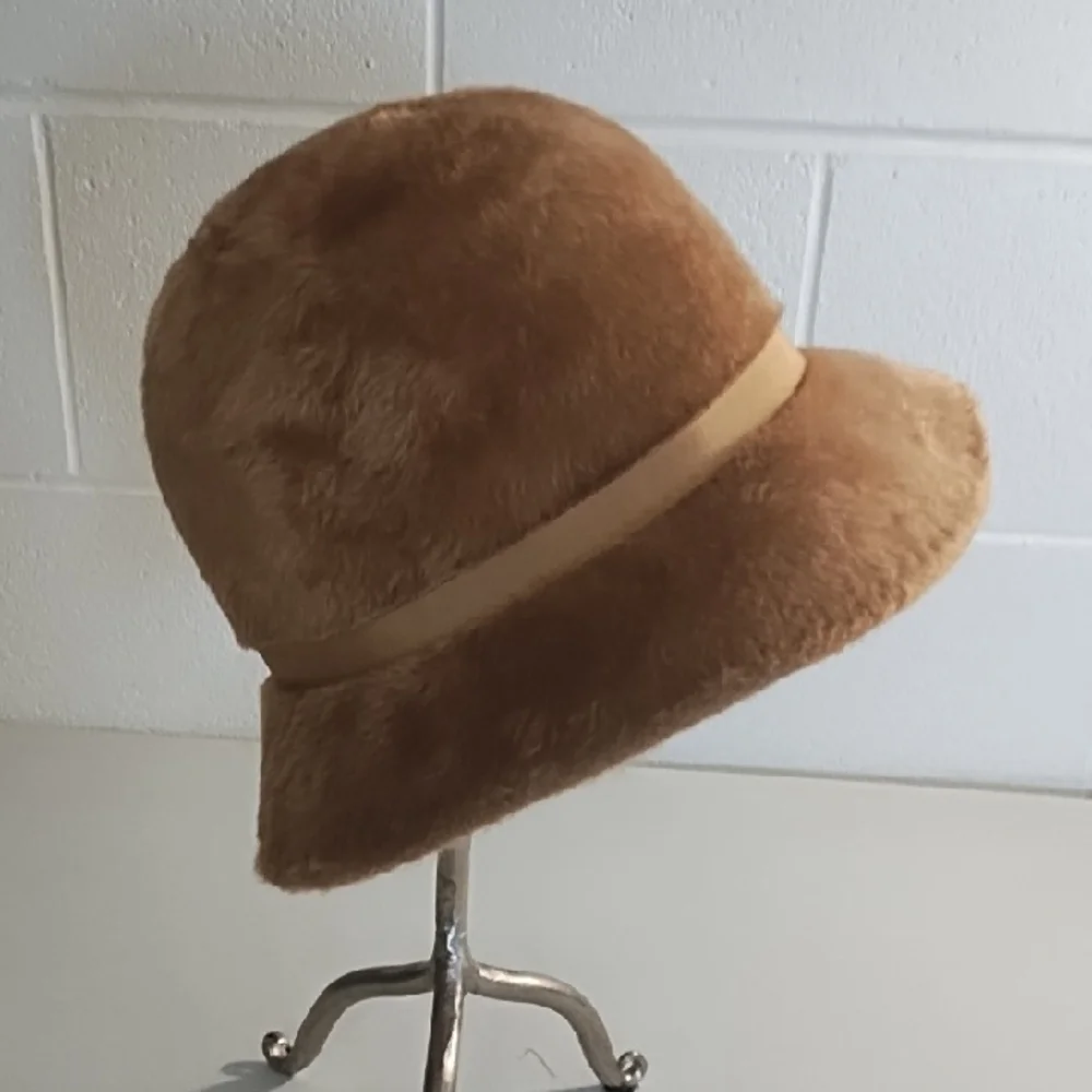 Shari Creations Soft Tan Fur Bucket Hat Grosgrain Hat Band
